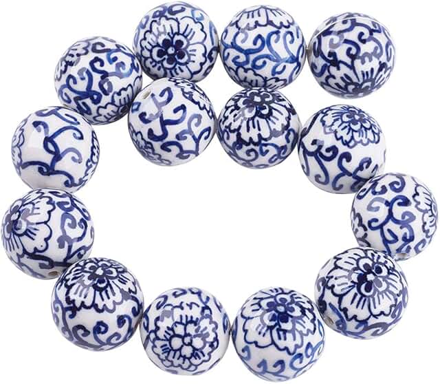 10 Blue and White Porcelain Beads for Jewelry Making