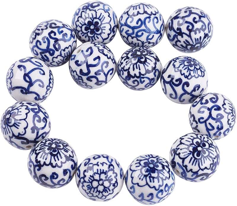 10 Blue and White Porcelain Beads for Jewelry Making