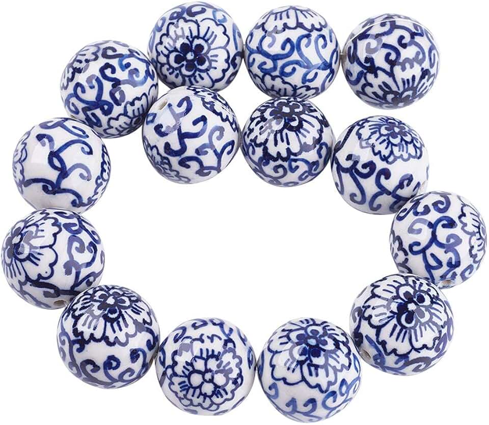 10 Blue and White Porcelain Beads for Jewelry Making