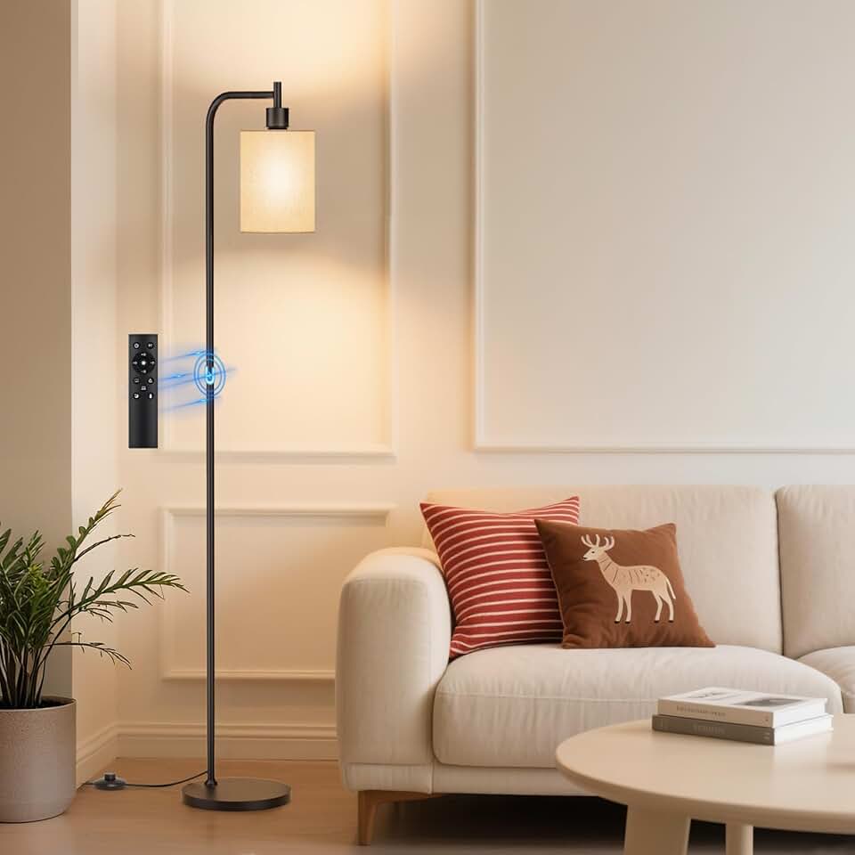 Dimmable Linen Shade Floor Lamp with Remote