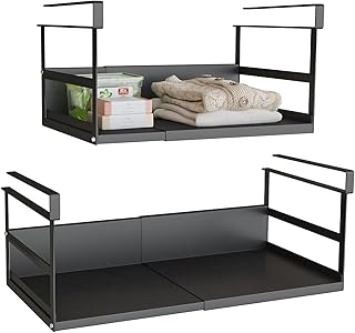 Expandable under cabinet shelf organizer, 2-pack