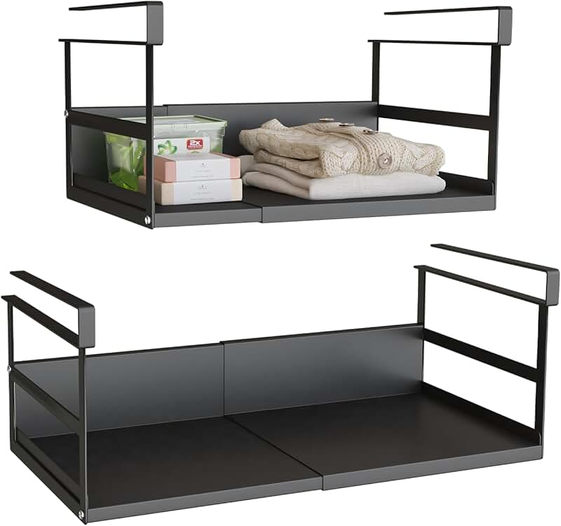 Expandable under cabinet shelf organizer, 2-pack