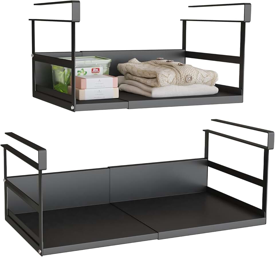 Expandable under cabinet shelf organizer, 2-pack