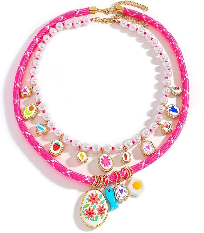 Double Layered Rope Necklace with Egg Flower Pendant