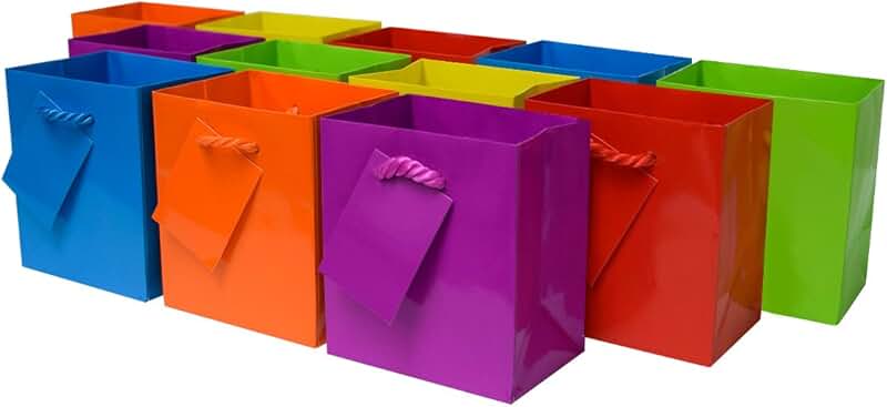 Small Assorted Gift Bags with Handles, 12 Pack