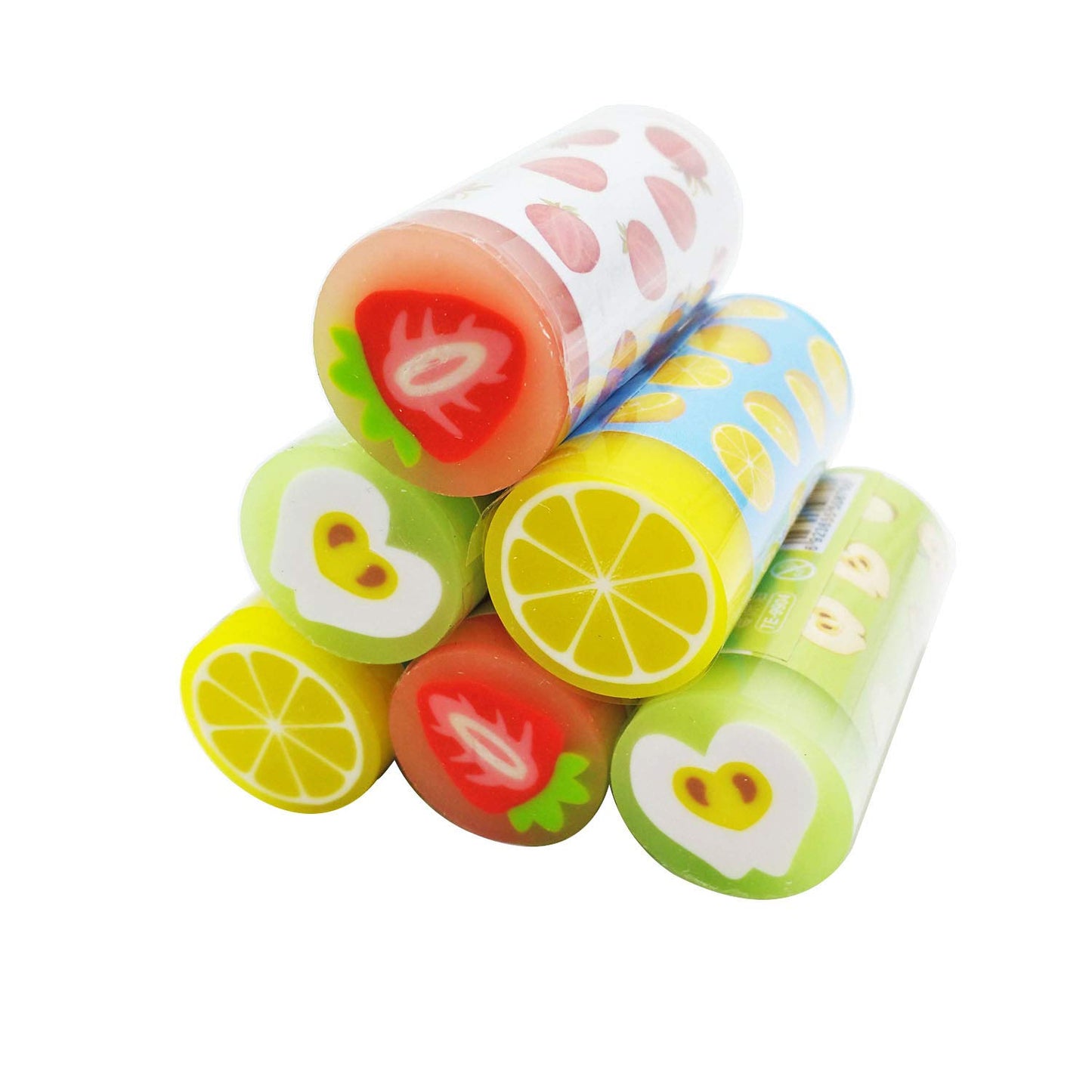 Set of 6 Colorful Cylindrical Erasers for School and Art