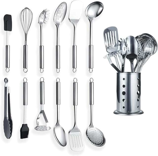 13-Piece Stainless Steel Kitchen Utensil Set with Holder