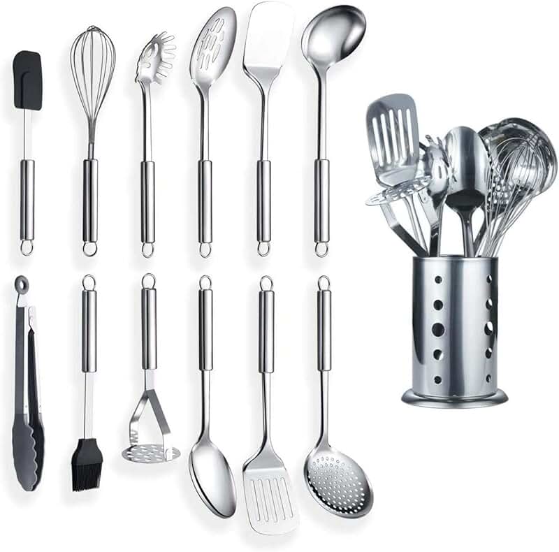 13-Piece Stainless Steel Kitchen Utensil Set with Holder