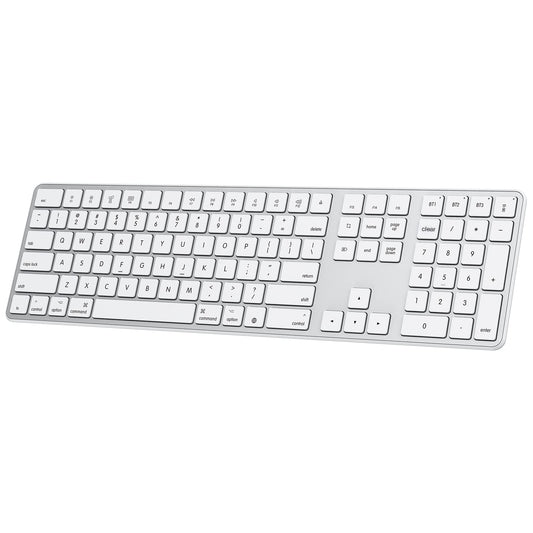 Bluetooth Keyboard for Mac, Wireless Keyboard with Numeric Keypad, Multi-Device, Rechargeable, Compatible with MacBook Pro/Air, iMac, iMac Pro, Mac Mini, Mac Pro Laptop and PC (Silver)