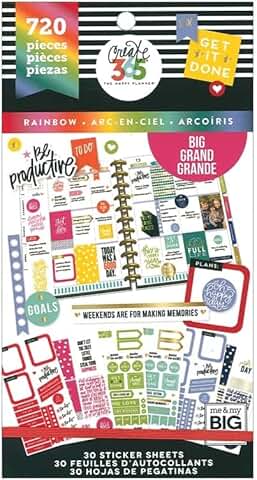 Rainbow-themed sticker pack for planners and scrapbooks