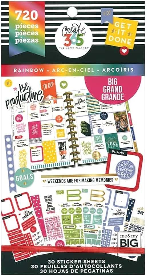 Rainbow-themed sticker pack for planners and scrapbooks