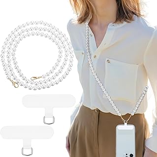 White Pearl Beaded Phone Lanyard with Detachable Strap