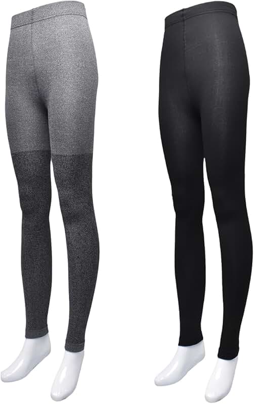 Women's Ribbed Seamless Tights, 2-Pack, Fleece-Lined