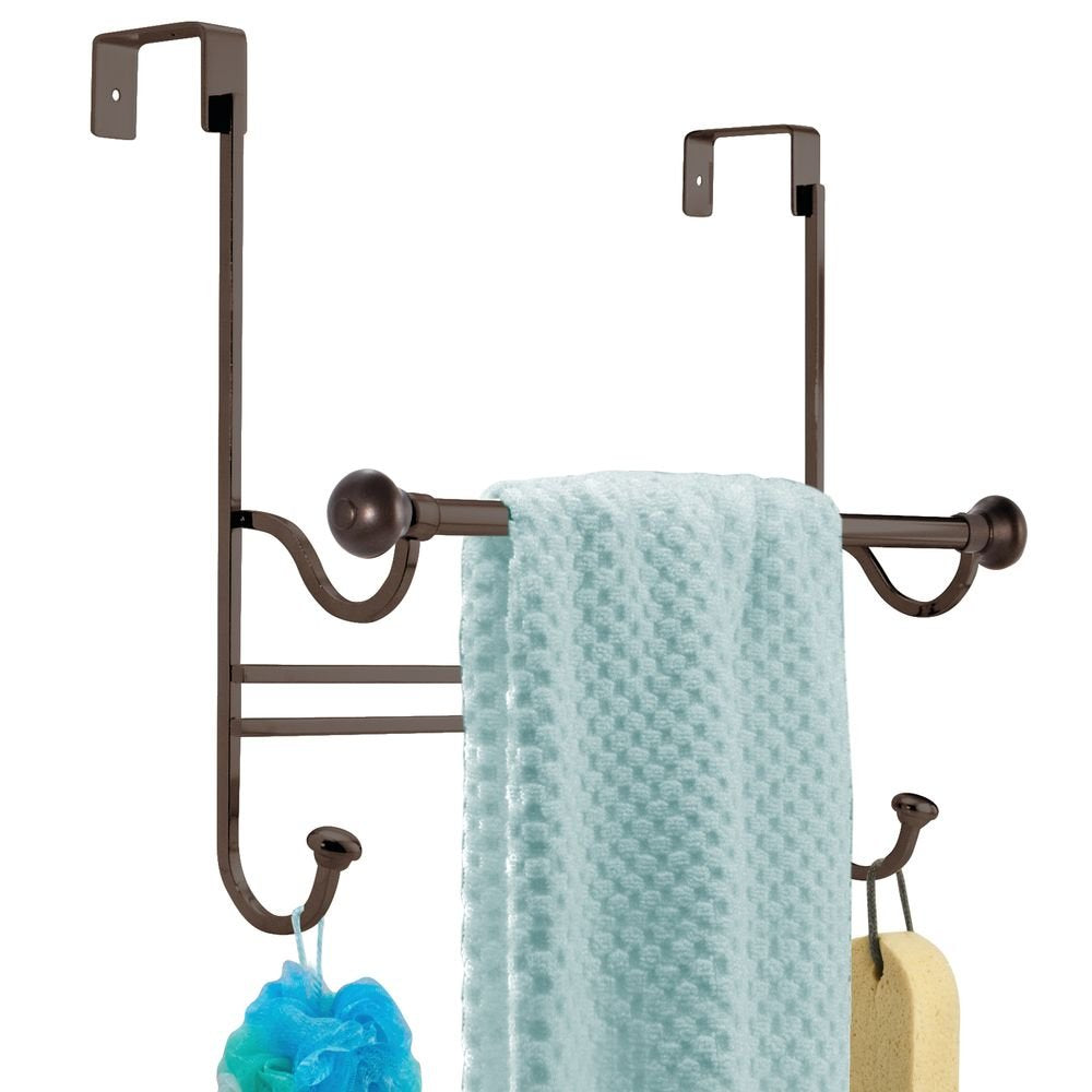 York Over the Bathroom Shower Door Bath Towel Bar with Hooks  Bronze