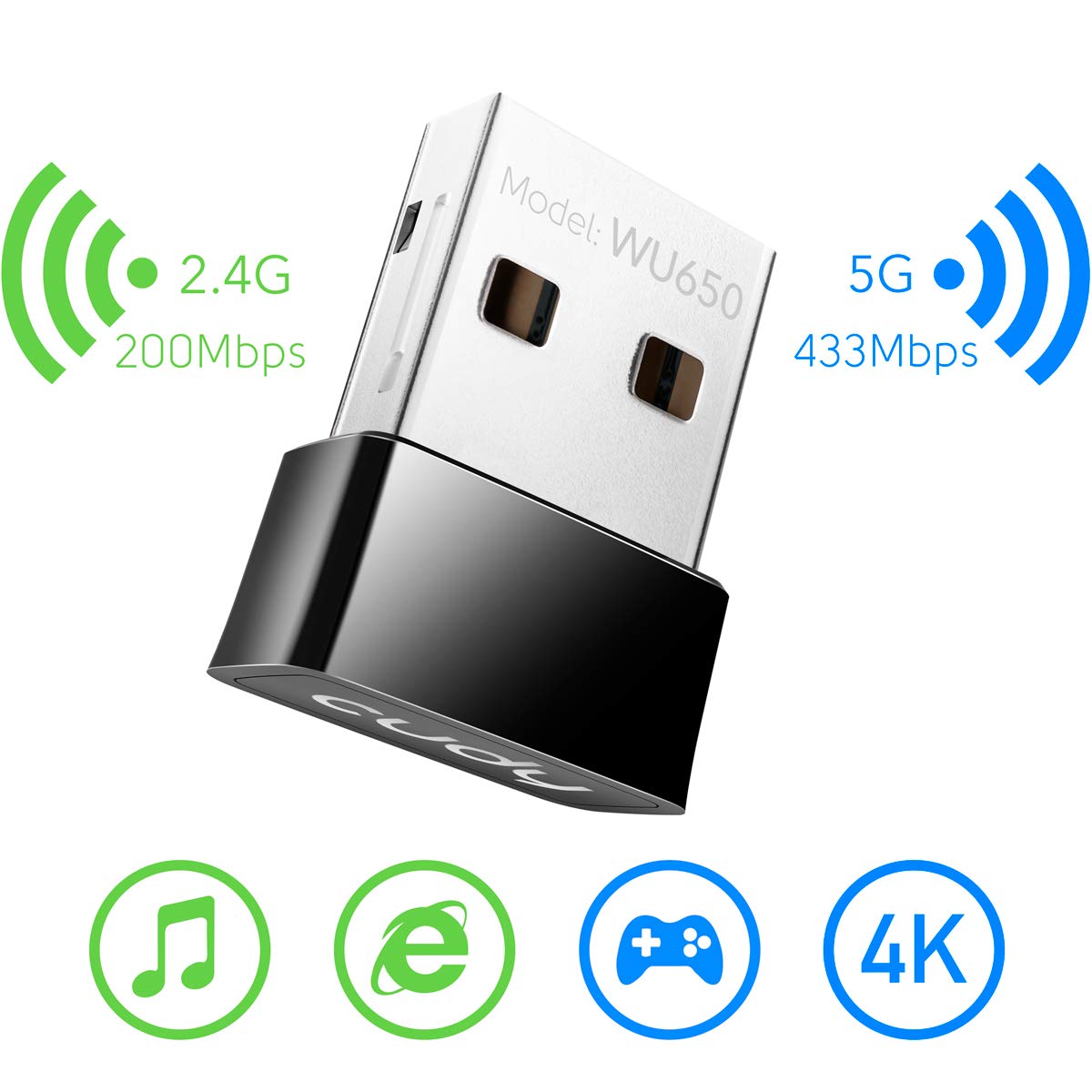 AC 650Mbps USB WiFi Adapter for PC, 5GHz/2.4GHz Wireless Dongle, WiFi USB, USB Wireless Adapter for Laptop - Nano Size, Compatible with Windows XP / 7 / 8.x /10/11, Mac OS