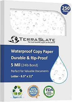 Waterproof Durable White Copy Paper, 8.5x11, 250 Sheets
