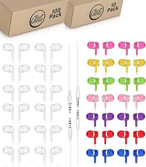 110 Pack Wired Earbuds with White and Colorful Options