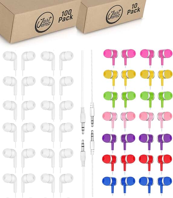 110 Pack Wired Earbuds with White and Colorful Options