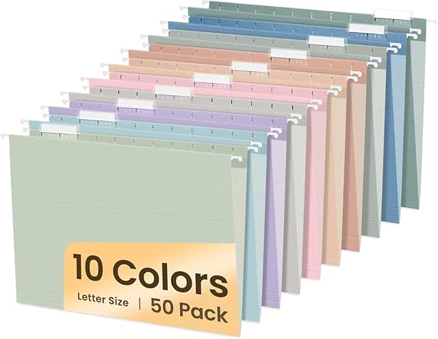 50 Pack Letter Size Hanging File Folders with Tabs