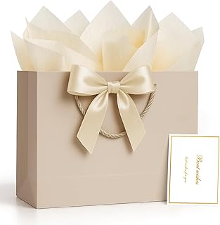 Medium Champagne Gift Bag with Handles and Tissue Paper