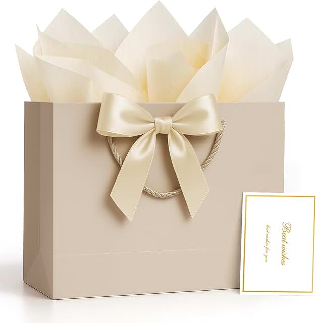 Medium Champagne Gift Bag with Handles and Tissue Paper