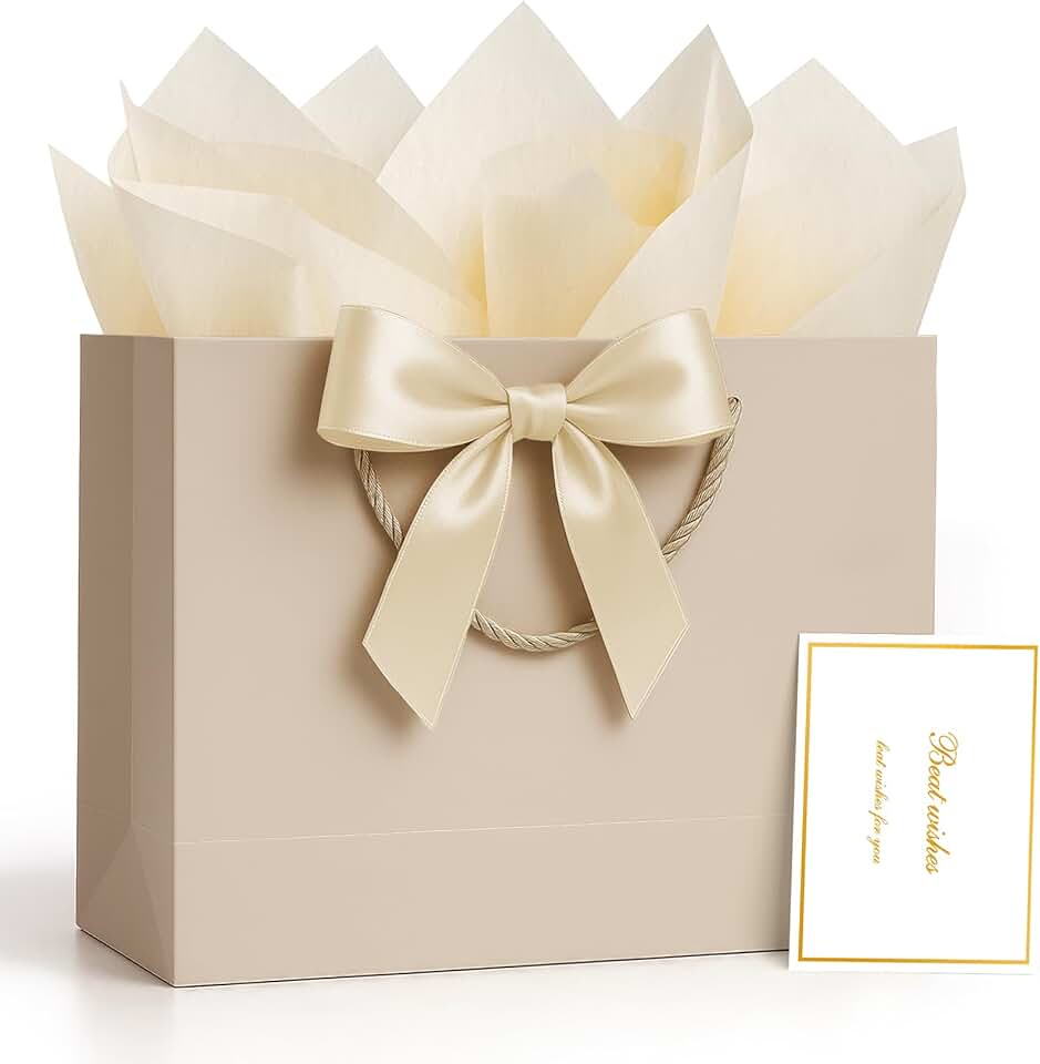 Medium Champagne Gift Bag with Handles and Tissue Paper