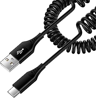 3FT Coiled USB A to USB C Car Charger Cable