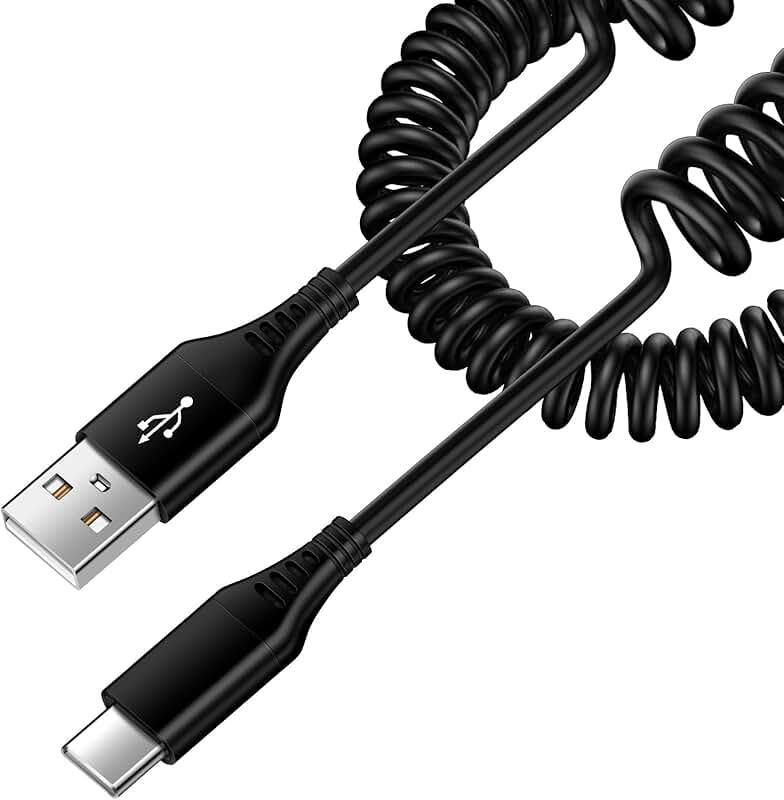 3FT Coiled USB A to USB C Car Charger Cable