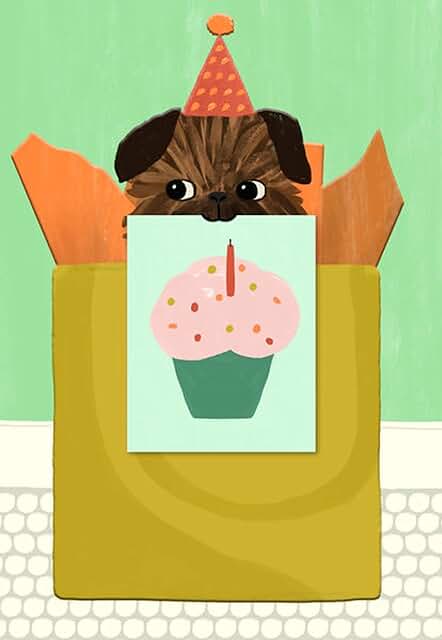 Dog birthday card with cupcake