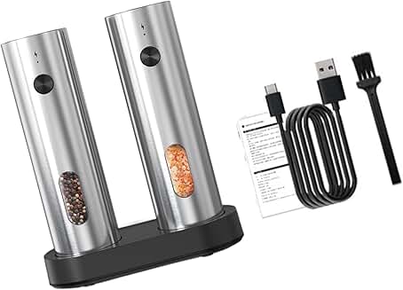 Rechargeable Cordless Pepper and Salt Grinder with Adjustable Coarseness