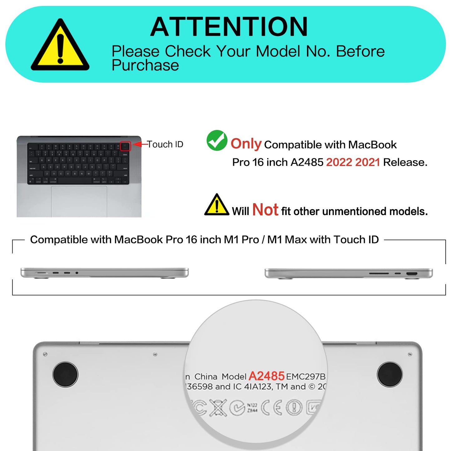 Compatible with MacBook Pro 16 inch Case 2021 2022 Release A2485 M1 Pro/Max with Liquid Retina XDR Display Touch ID, Plastic Hard Shell&Keyboard &Screen Protector&Storage Bag, Black