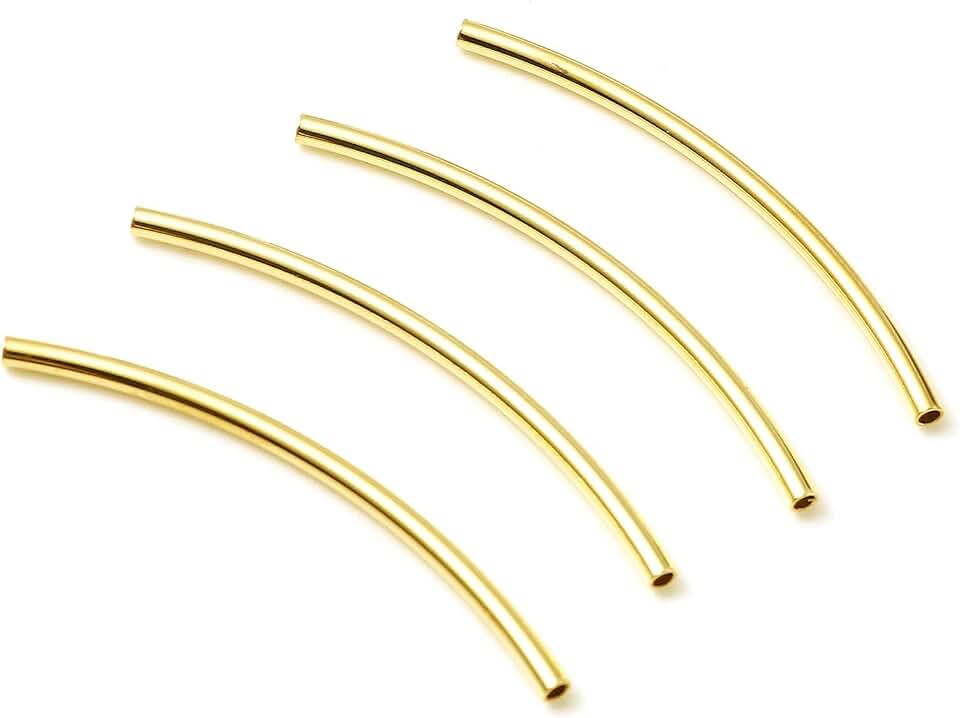 Set of five 14K gold-filled long curve noodle spacer beads
