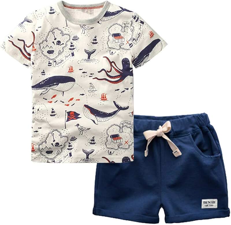 Boy's Short Sleeve T-Shirt and Shorts Set for Kids 2-7 Years