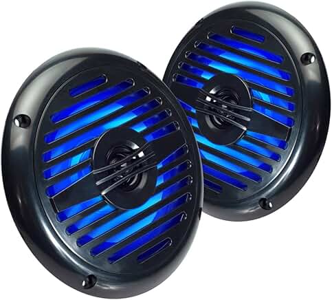 Pair of 5.25-inch water-resistant coaxial speakers with blue LED lights
