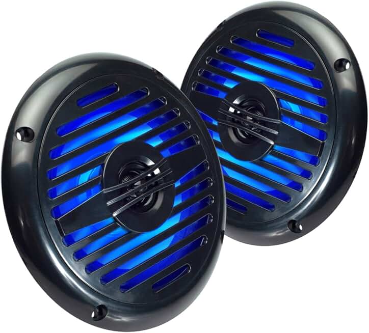 Pair of 5.25-inch water-resistant coaxial speakers with blue LED lights