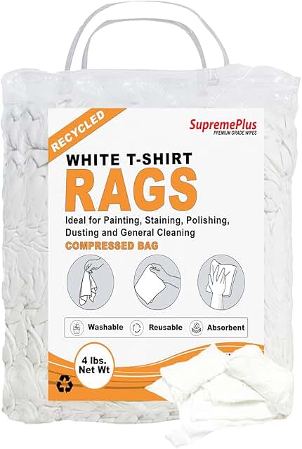 White recycled T-shirt cleaning rags, 4 lbs. bag