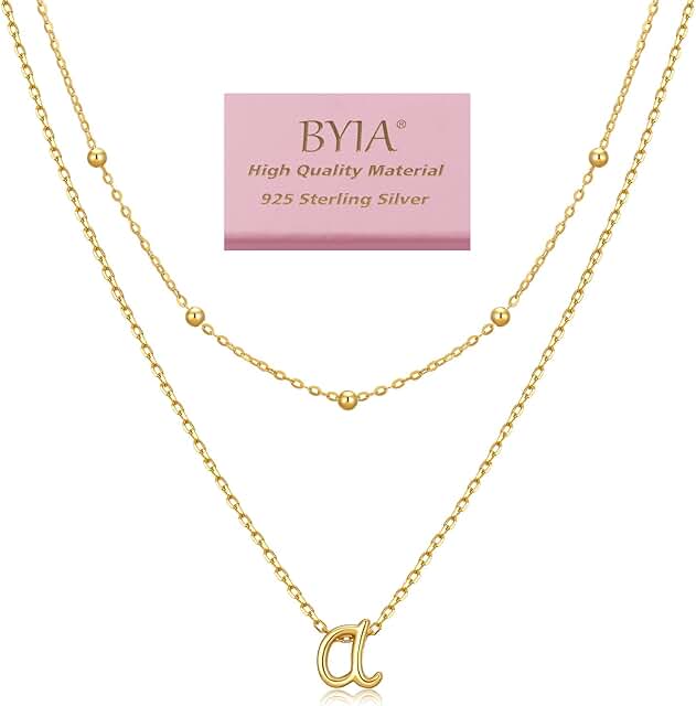 Layered Silver Initial Necklace with Gold Plated Beads