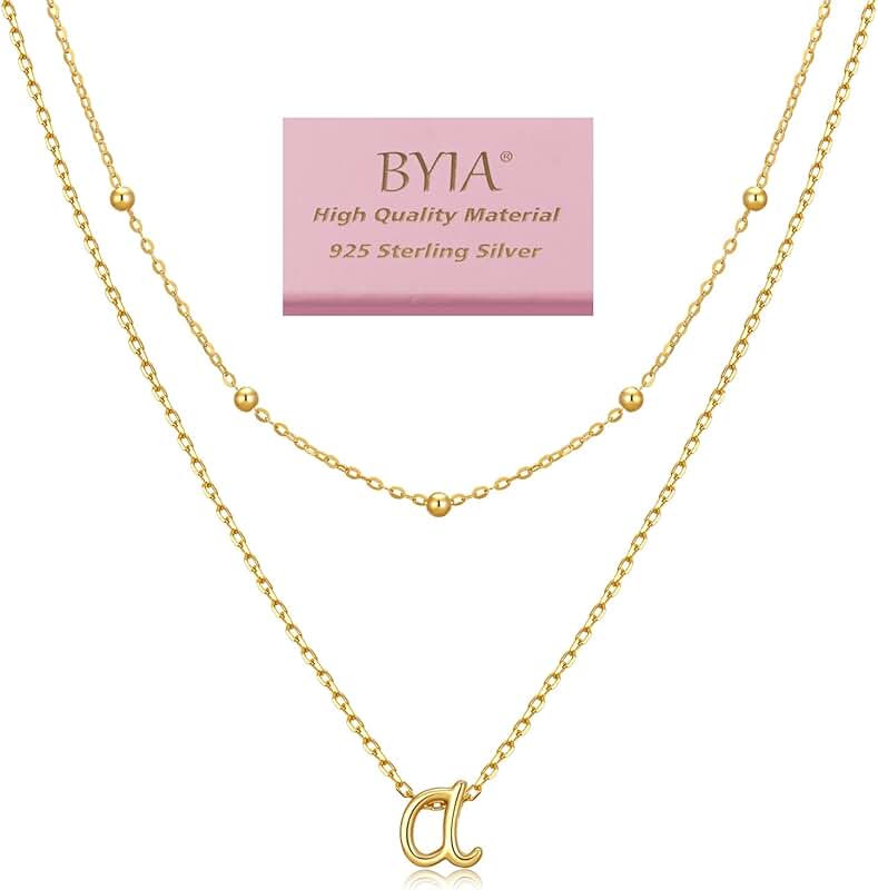 Layered Silver Initial Necklace with Gold Plated Beads