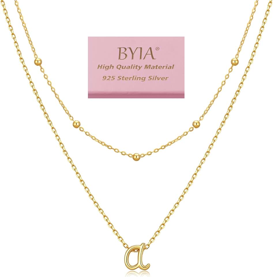 Layered Silver Initial Necklace with Gold Plated Beads