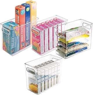 Set of 4 Clear Tall Food Storage Bins with Handles