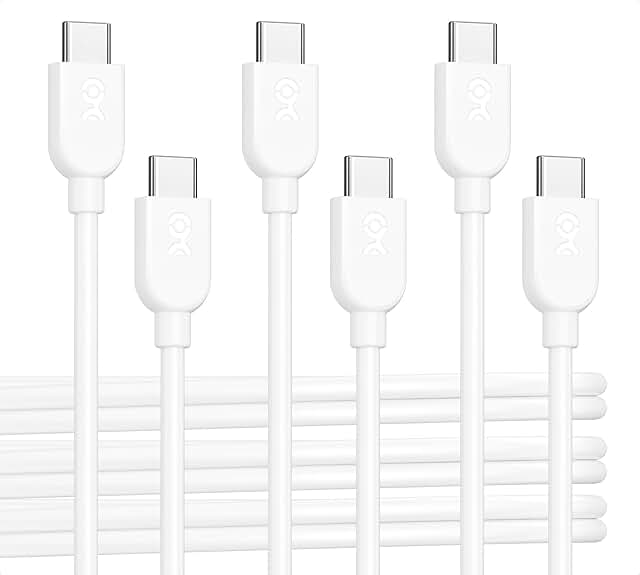 3-Pack 6ft Flexible USB C Charging Cables in White