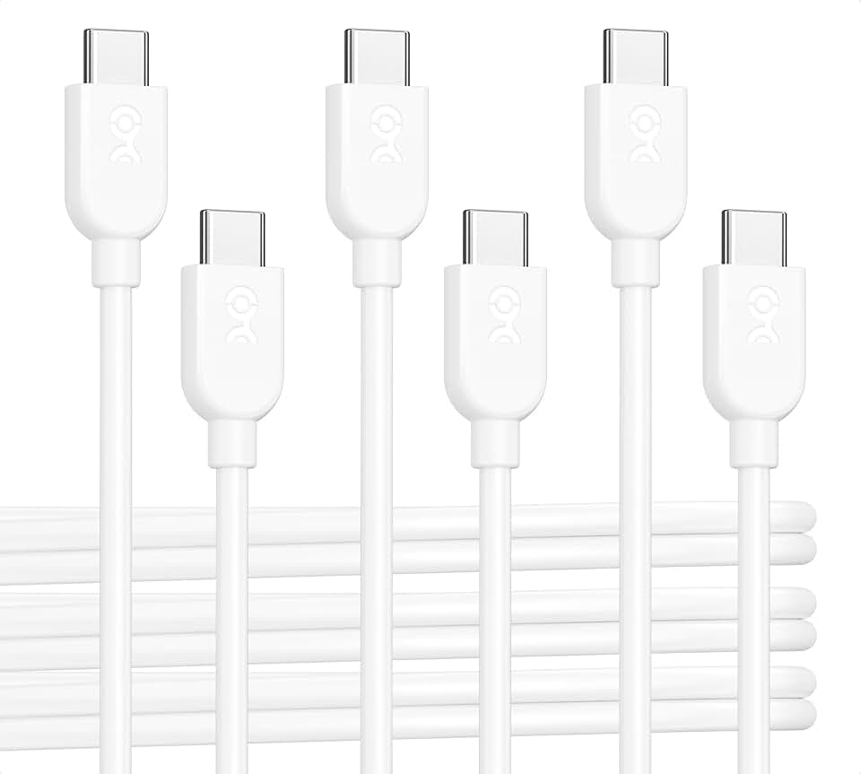 3-Pack 6ft Flexible USB C Charging Cables in White