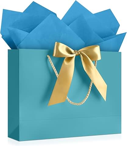 Blue Gift Bag with Tissue and Card, Medium Size