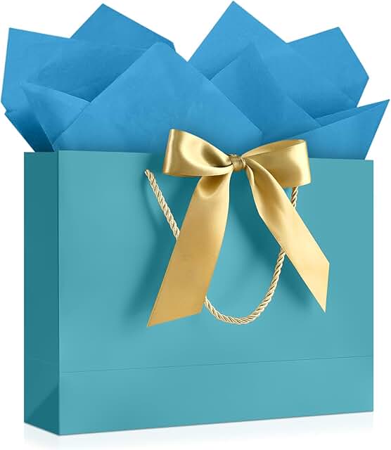 Blue Gift Bag with Tissue and Card, Medium Size
