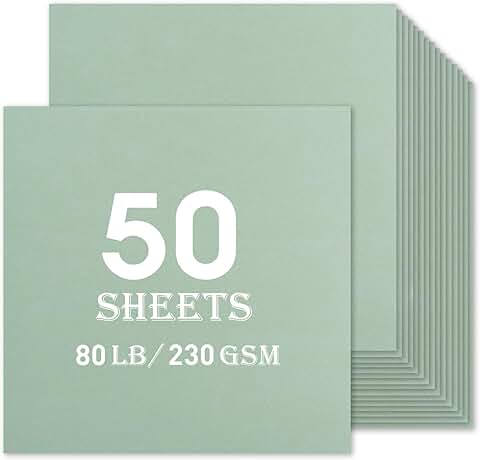Green Cardstock Sheets, 50, 12x12, 230GSM, Craft Paper