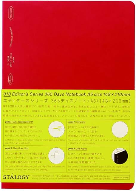 A5 Red Squared Notebook for 365 Days