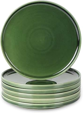 Set of 6 Green 8-Inch Ceramic Salad Plates