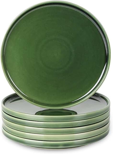 Set of 6 Green 8-Inch Ceramic Salad Plates