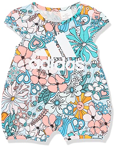 girls Short Sleeve Printed Shortie Romper Baby and Toddler Footie, Clear Sky, 3 Months US