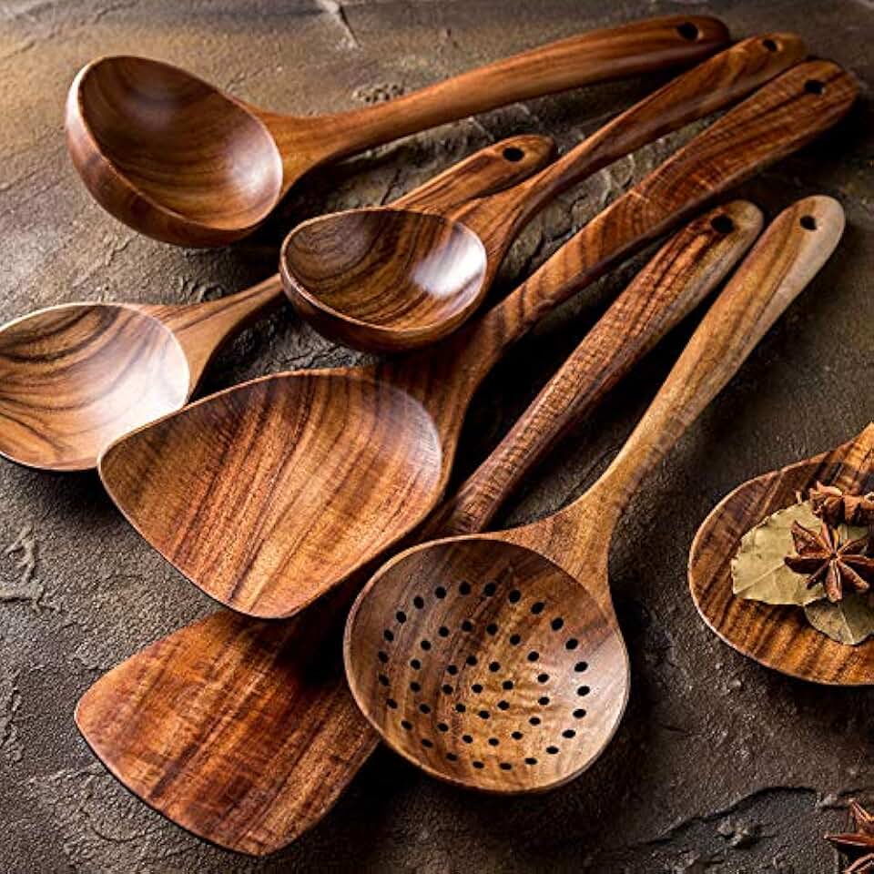8-Piece Handcrafted Teakwood Cooking Utensil Set